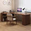 Bureau en bois massif en forme de L brun noyer avec 3 tiroirs-121082347-121082346
