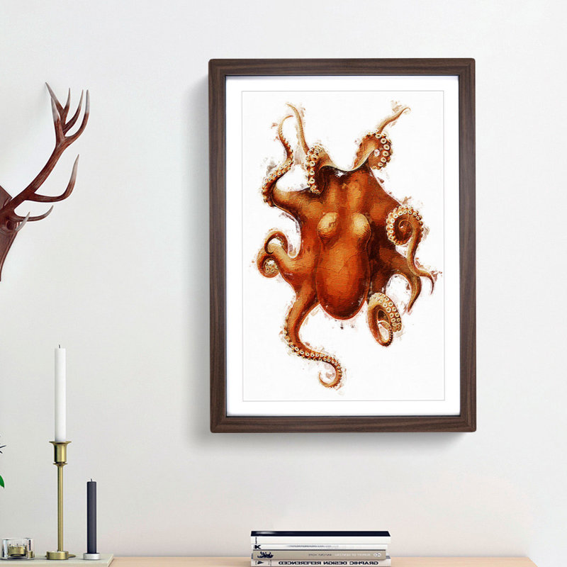 Octopus by Carl Chun - Framed Print, Walnut Framed, 65cm H x 48cm W x 2cm D