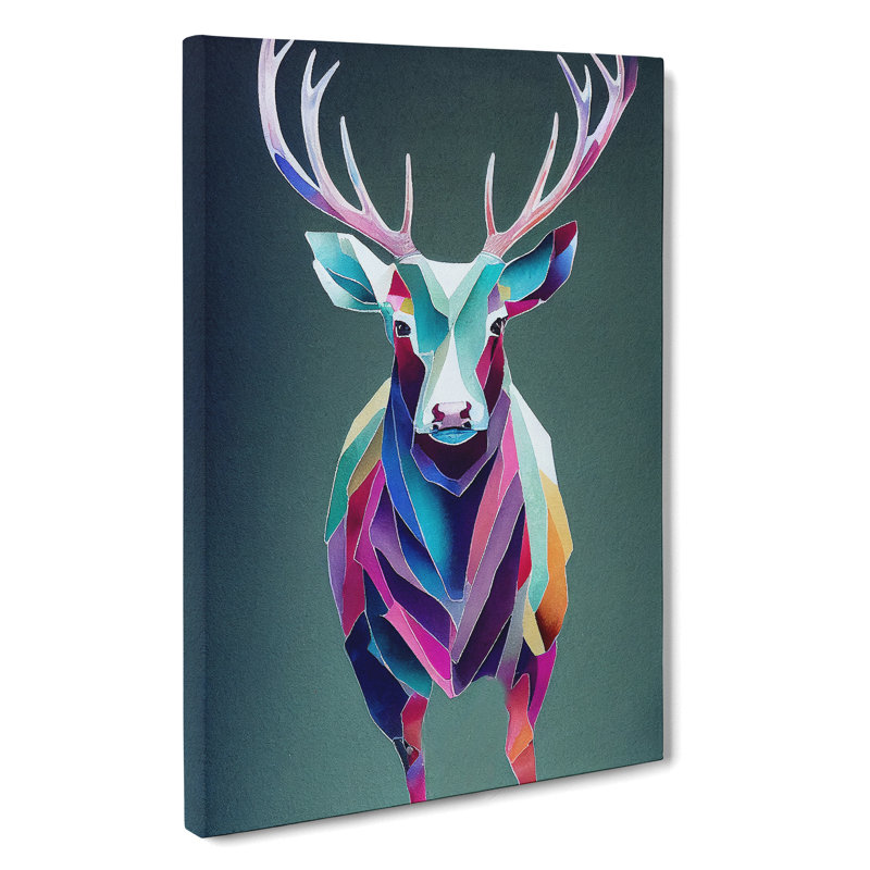 XC1022-1638X Colourful Stag Geometric Abstract - Wrapped Canvas Print, 50cm H x 35cm W x 3cm D
