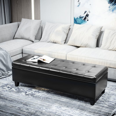 Banc de rangement de 51 po - Noir. Commode à plateau relevable en similicuir. Siège confortable pour la vie et l'entrée. Rangez des couvertures, des oreillers, des chaussures. Banc noir solide et stable. Commode avec plateau.