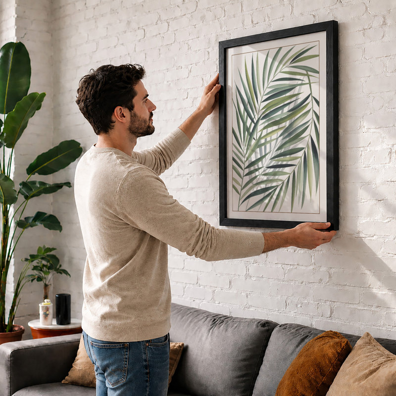 Palm Fronds Botanical - Framed Print, A1 - 84.1 x 59.4 cm, Oak