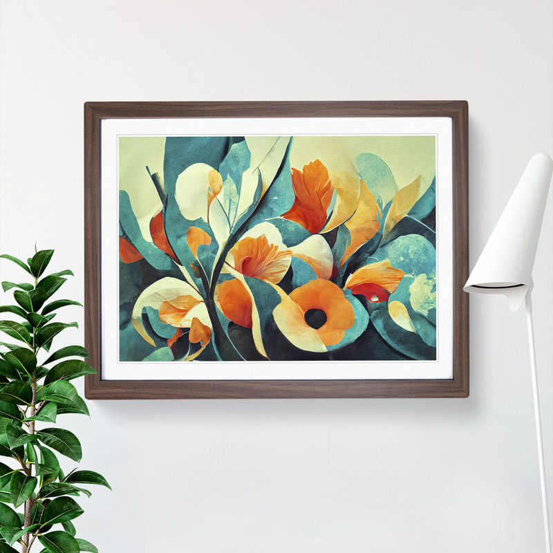 Abstract Floral Art Vol.7 - Single Picture Frame Painting, 46cm H x 64cm W x 2cm D, Walnut