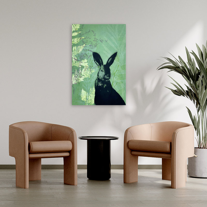 Lapin effronté - nature morte, animaux, botanique, lapins, fougères, art, H 36 po x l 24 po