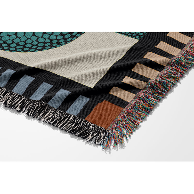 Jeté en mélange de coton Sami Snake, L 60 po x l 50 po, Sarcelle / Noir