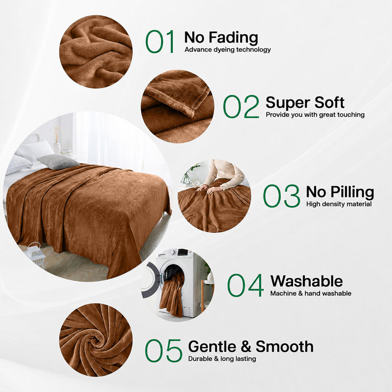 Premium Ultra-Soft Mink Fleece Blanket - Plush, Lightweight & Warm - Cozy Throw for Bed & Sofa, 270 cm x 230 cm, Coffee
