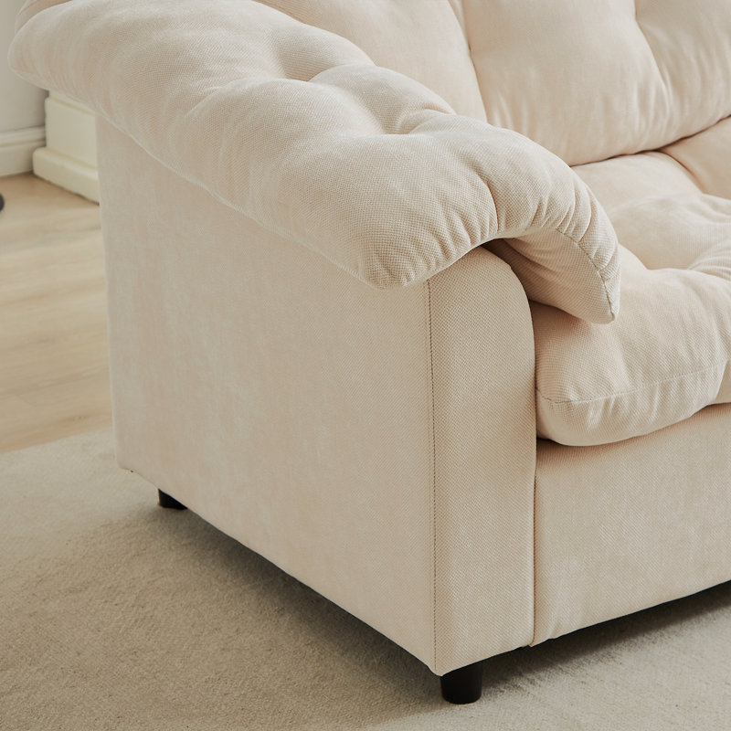 Canapé rembourré moelleux 94,8 po à assise profonde et confort moderne 94,8 po convenant aux salons, aux chambres à coucher, aux bureaux et aux appartements, beige