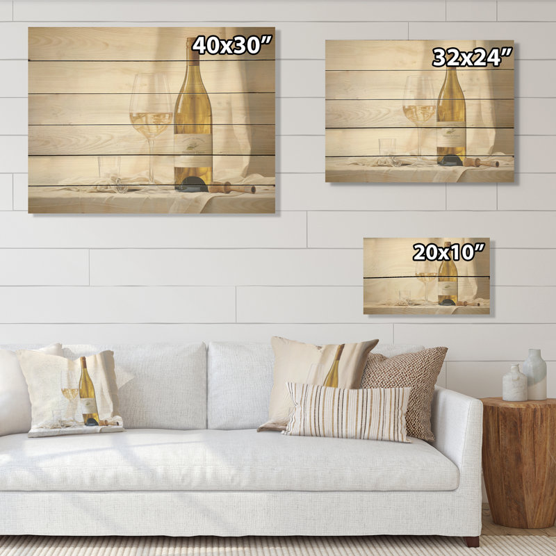 Chardonnays Charm - Wine Wood Panel Wall Art On Natural Pine Wood, 10" H x 20" W
