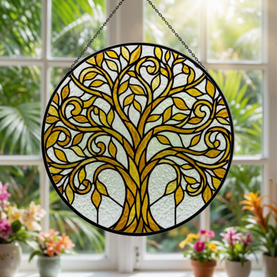 7.8"H Tree Of Life Stained Glass Window Panel