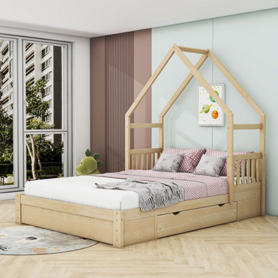 Queen Platform Bed with Guardrail and Drawers by Harper Orchard