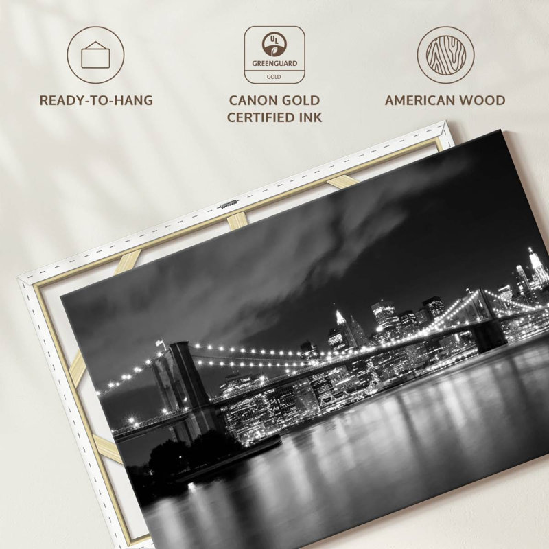 Impression sur toile Brooklyn Bridge At Night, H 26 po x l 39 po x P 1,25 po