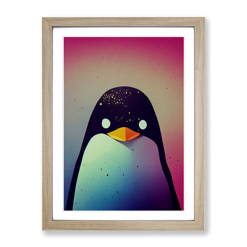 Penguin In Colour No.3 Abstract - Wall Art, 34cm H x 25cm W, Oak Picture Frame, White