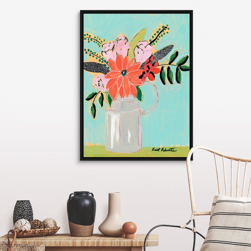 Reproduction d’art sur toile, "bouquet sur Robin des oeufs" par Kait Roberts, H 42 po x l 32 po x P 1,75 po, Cadre noir