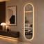 Miroir pleine longueur mural en forme de capsule de 65 po × 18 po, cadre noir et éclairage DEL à intensité variable