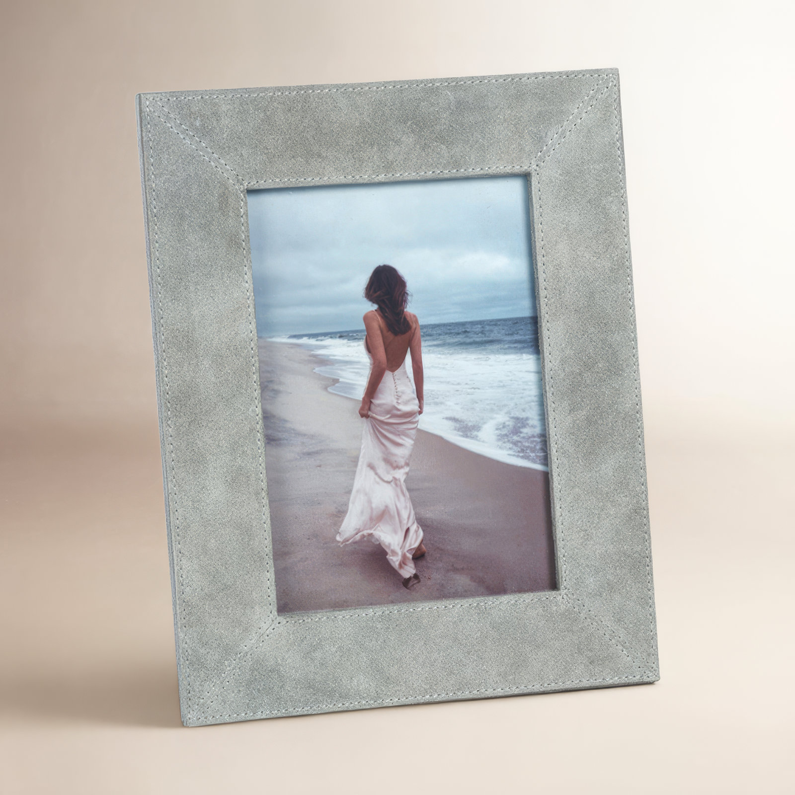 Suede Leather/ MDF Picture Frame, 5" W x 7" H, Shoreline Gray