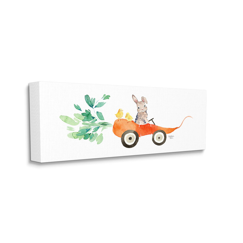 «Spring Rabbit Chicks Riding Seasonal Carrot Wagon», toile par Heatherlee Chan, H 10 po x l 24 po x P 1,5 po