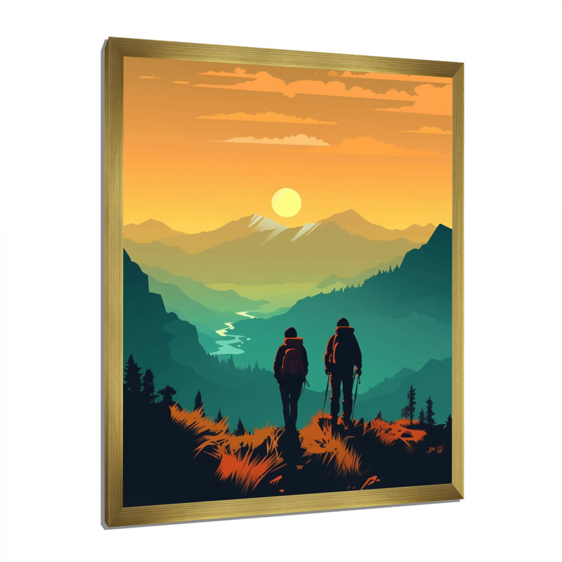 Coucher de soleil audacieux jaune sarcelle audacieux II, H 44 po x l 34 po x P 1,5 po, Encadrement doré