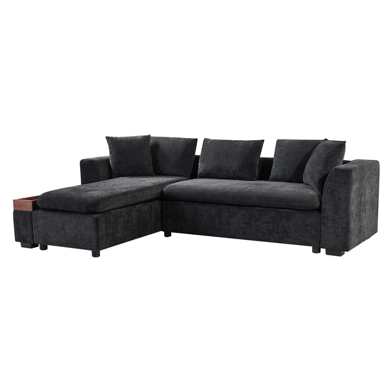 Sectional Sofa 93.7" L-Shaped Sofa Upholstered Sofa Couch With Wooden Storage Compartment For Living Room, Black Chenille