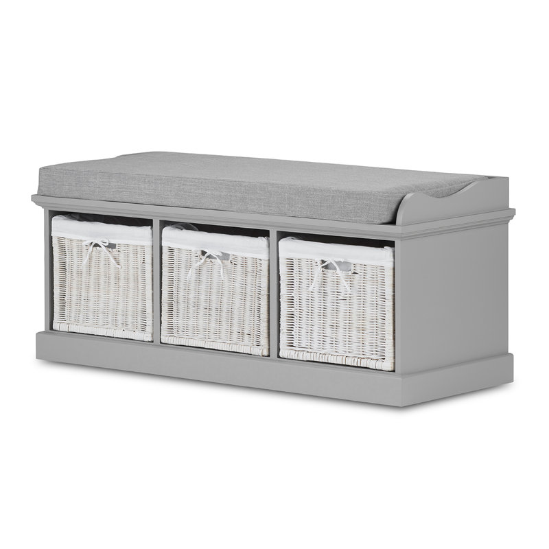 Bastogne Polyester Blend Upholstered Storage Bench, White/Natural, Grey