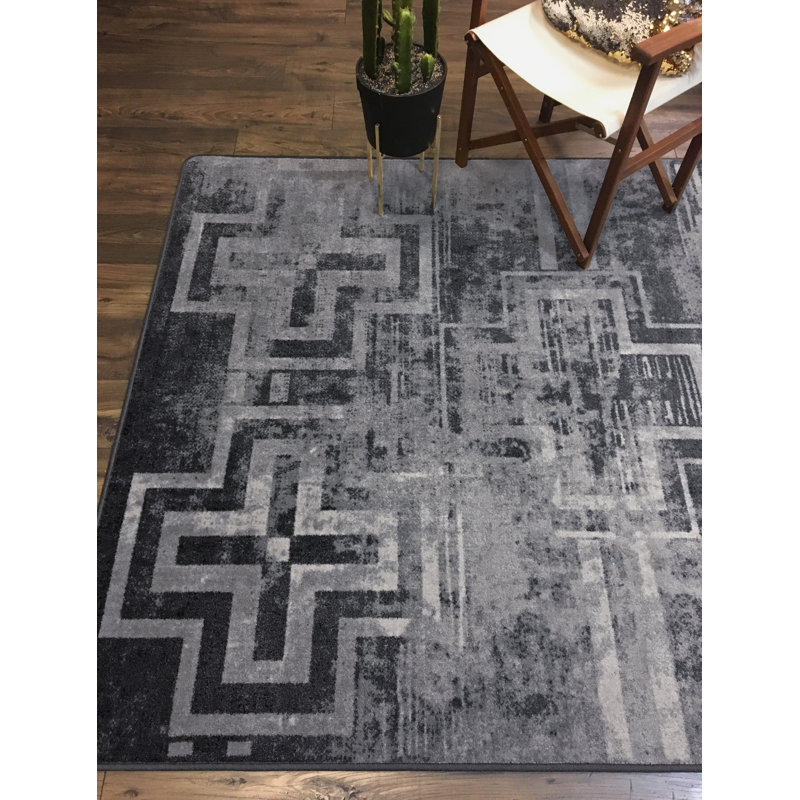 Tapis gris à motif géométrique Wynnewood, Rond 8 pi