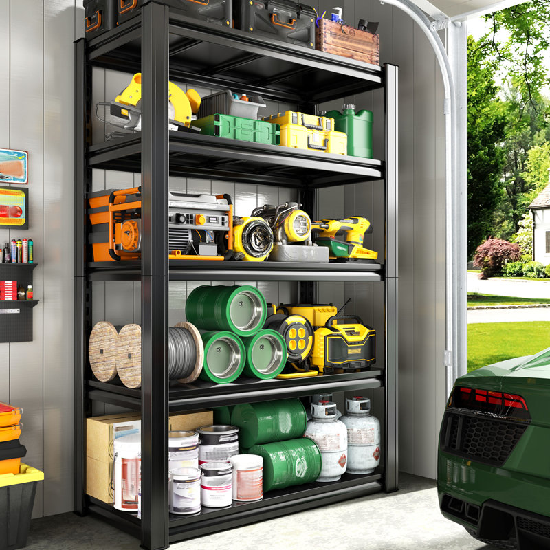 Étagères de rangement Makaylin H 72 po, étagère de garage à 5 niveaux ajustables, H 72 po x l 31,7 po x P 16,3 po, Noir