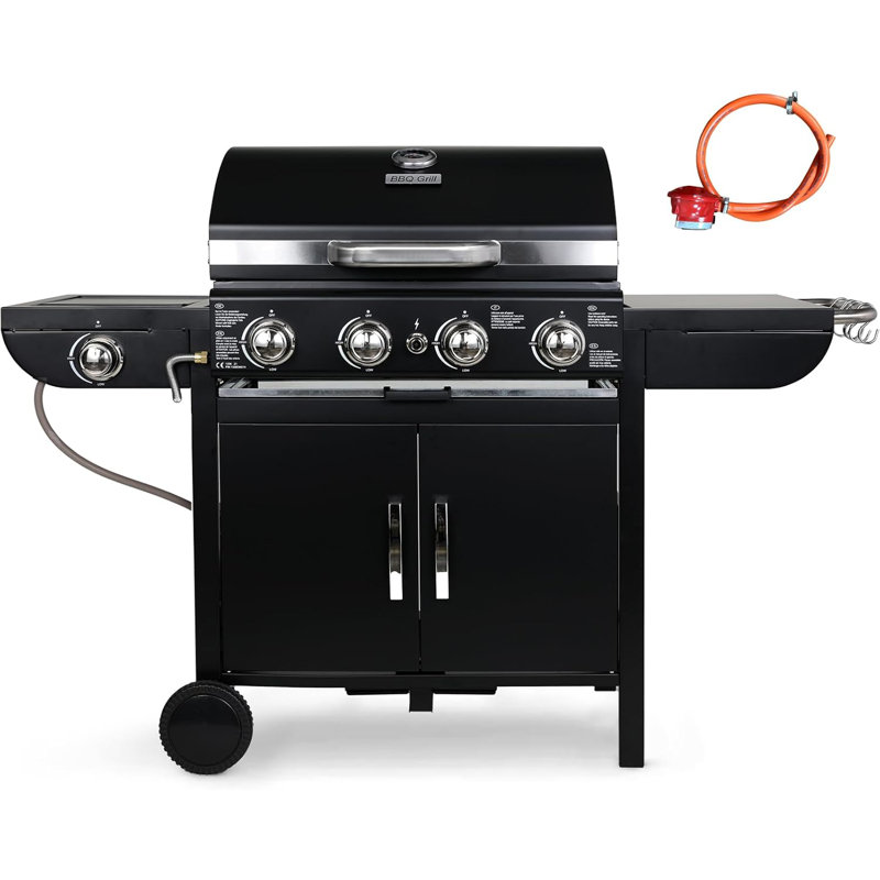 Dakota Fields 4 - Burner Infrared 18000 BTU BTU Gas and Charcoal Grill with Side Burner and Cabinet