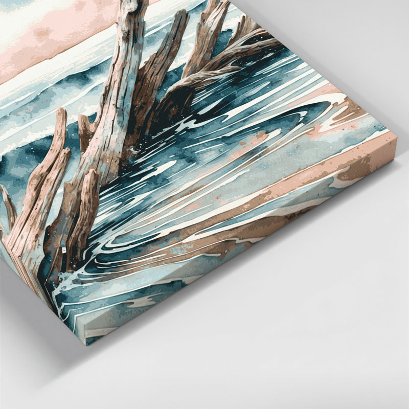Art mural sur toile gris, "Coastal Beach", H 20 po x l 24 po