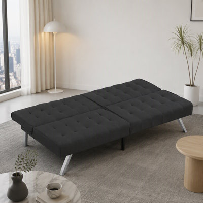Futon canapé-lit polyvalent en bois et en acier inoxydable pour une détente et une optimisation de l'espace