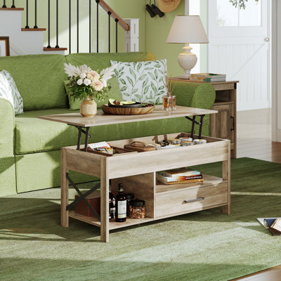 Coffee Table, 39" Lift Top Coffee Table With Hidden Compartment, Storage Drawers And Storage Shelf For Living Room, Reception Room