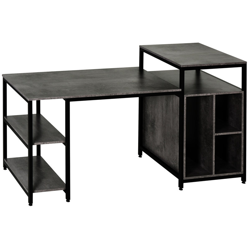 68 Inch Office Table Computer Desk Workstation Bookshelf With CPU Stand, Gray