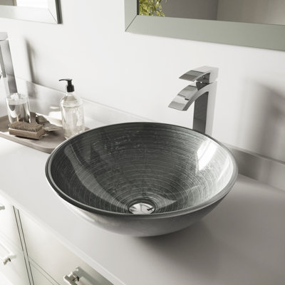 Giovanni Giovanni Round Glass Vessel Bathroom Sink with Faucet