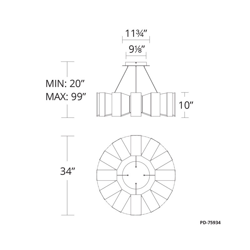 Chronos 12 - Light Unique / Statement Drum LED Chandelier, Black, 10" H X 34" W X 34" D , 12 Lights