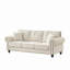 Canapé en chenille 3 places beige 86 po avec accoudoirs roulés, pieds en bois et garniture cloutée, rembourré de mousse, structure en pin, moderne incurvé, 86 po, beige, canapé, pieds, revêtement, mousse haute densité, structure solide