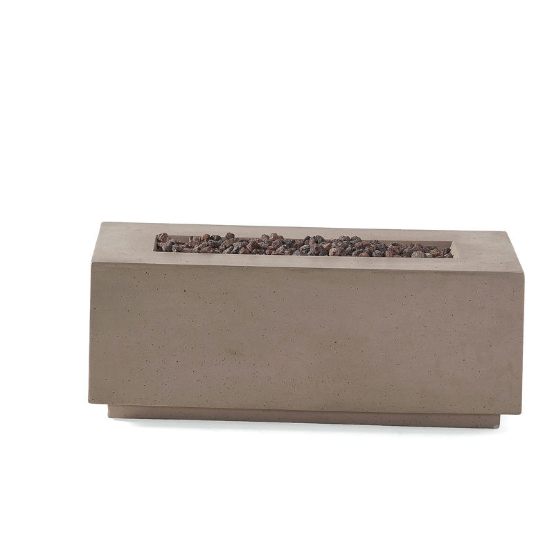 40" outdoor 40,000 BTU rectangular MgO concrete propane fire pit, lid not included, Light Gray