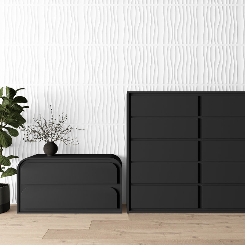 19.7" x 19.7" PVC Wall Paneling,3D Wall Panels in Wave Design,32sq.ft.(Set of 12), White