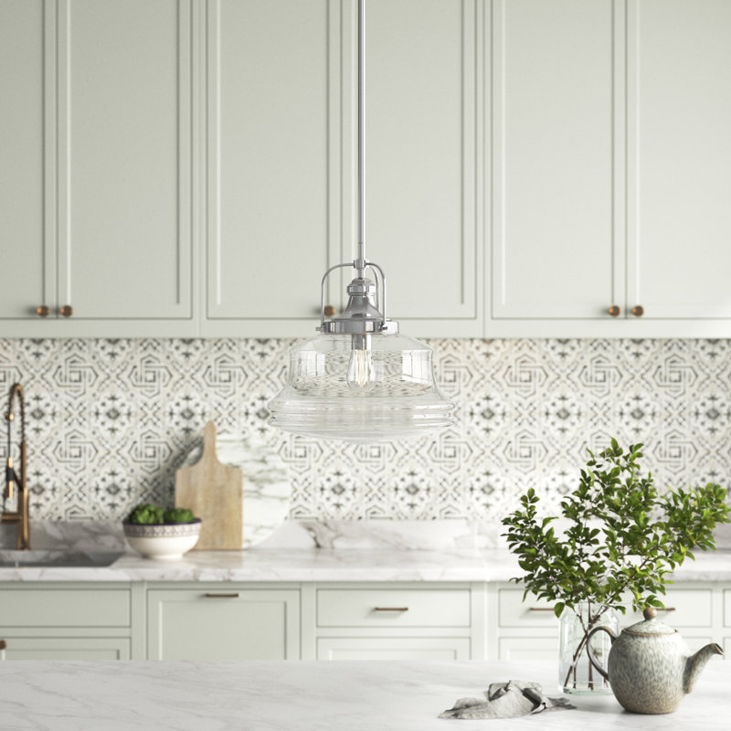 Polished Nickel Glass Schoolhouse Pendant Light