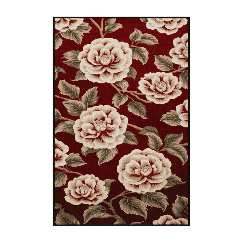 Tapis rouge botanique lavable à la machine, Rectangulaire 2 pi x 3 pi