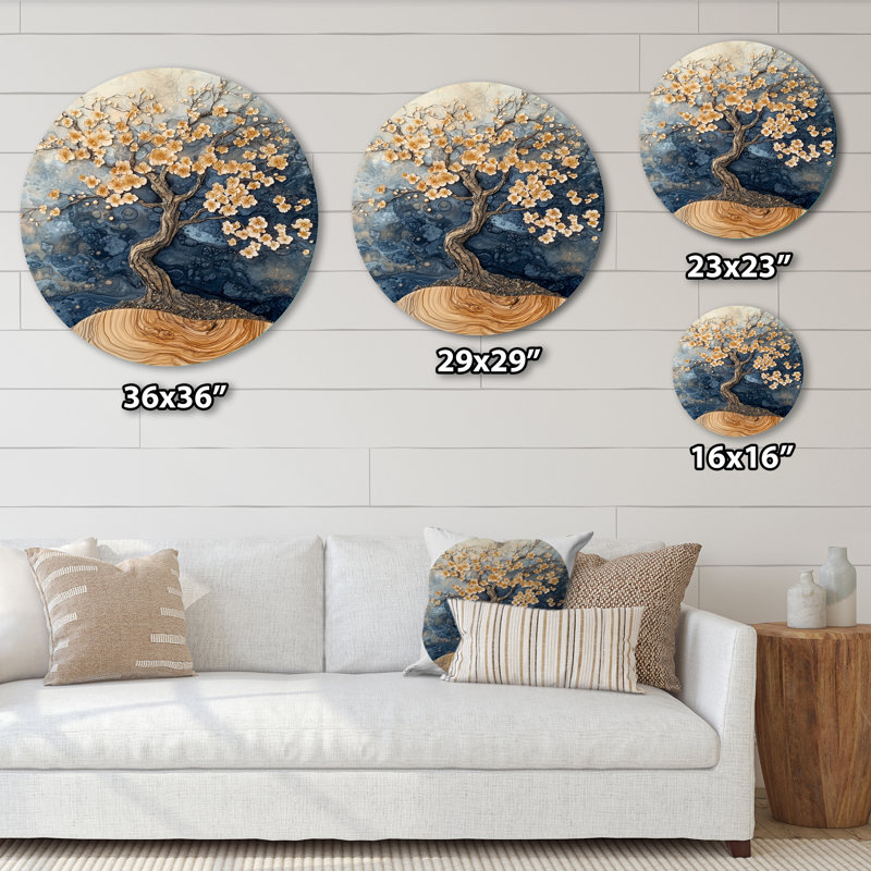 Karita - Art mural rond en métal cerisier en fleurs, H 29 po x l 29 po