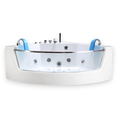 CAPRI 60" x 60" 2-Person Corner Whirlpool Bathtub with Dual Pump, Chromotherapy & Glass Front Panel