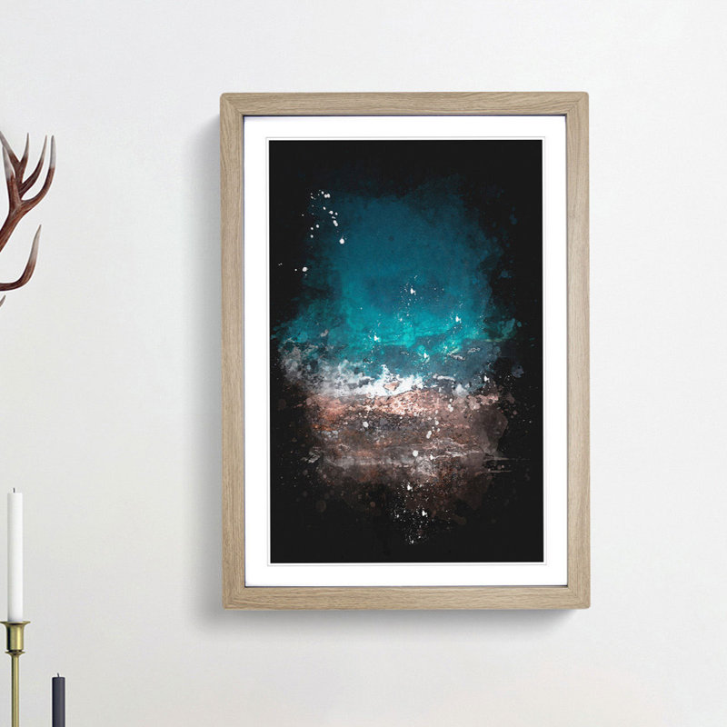 Ocean Hitting Rock in Australia - Picture Frame Painting Print, 45cm H x 33cm W x 2cm D, Oak Framed
