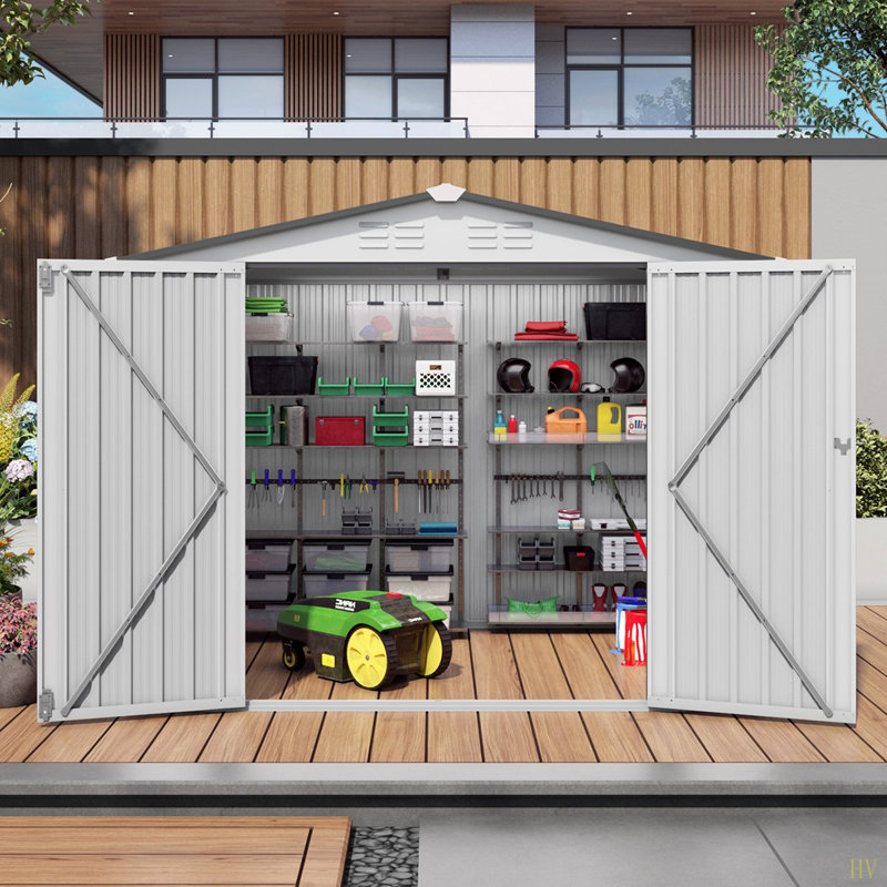 8X6 FT Metal Outdoor Storage Shed, Tool Shed With Pitched Roof Waterproof With Side Window And Lockable Door, Metal Tool Shed For Garden Tool Storage, Everyday Sundries And Bike Storage
