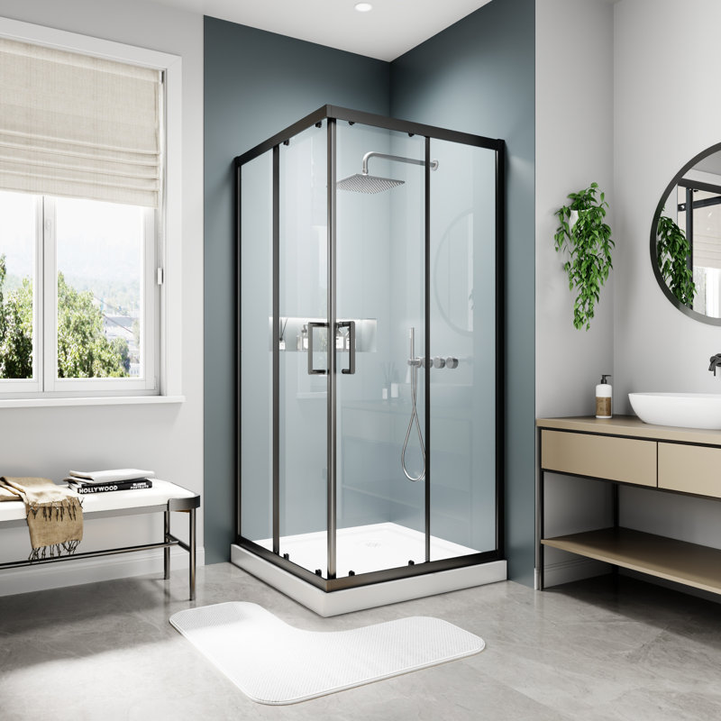 36" W x 36" D x 71" H Framed Double Sliding Corner Shower Door Square Shower Enclosure with 1/4" Clear Tempered Glass