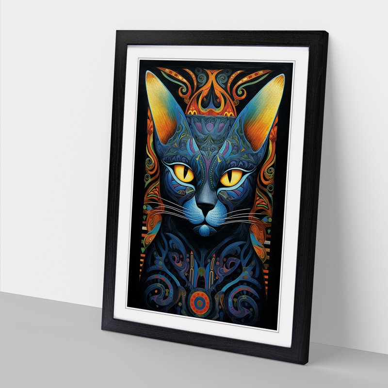 Egyptian Cat Colour Field No.3 - Framed Print, 34cm H x 25cm W x 2cm D, Black