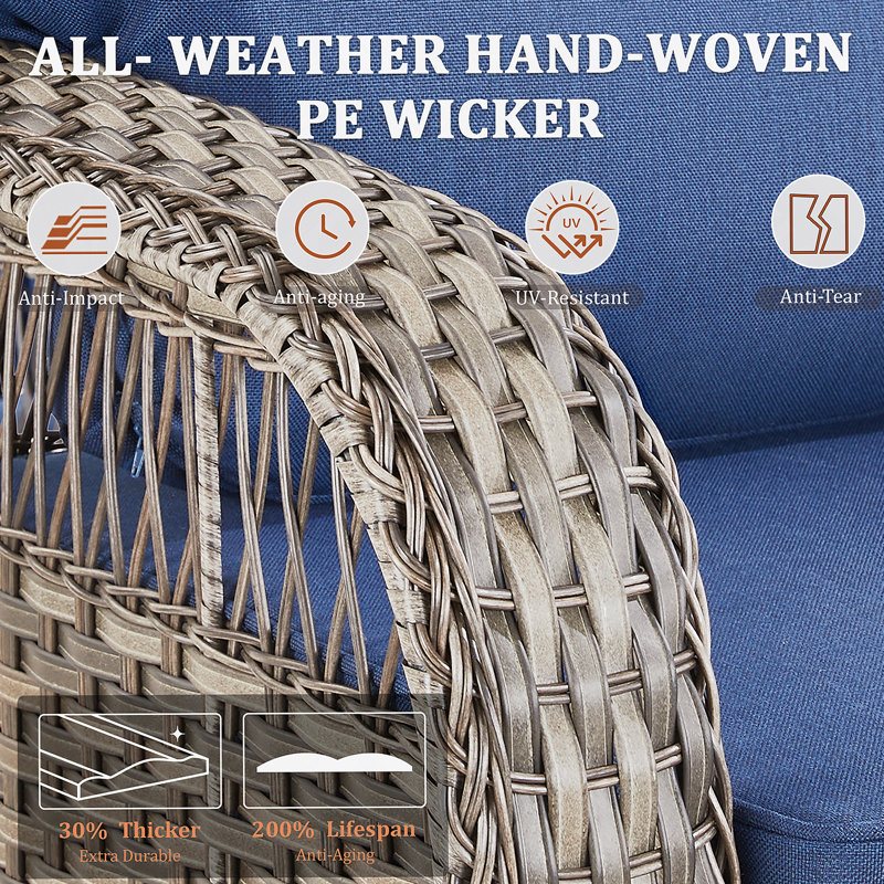 75.2 Inch Outdoor Gray Wicker Patio Sofa With T-Shape Back Cushions And 5-Inch Thick Foam,   For Porch Or Backyard Relaxation
