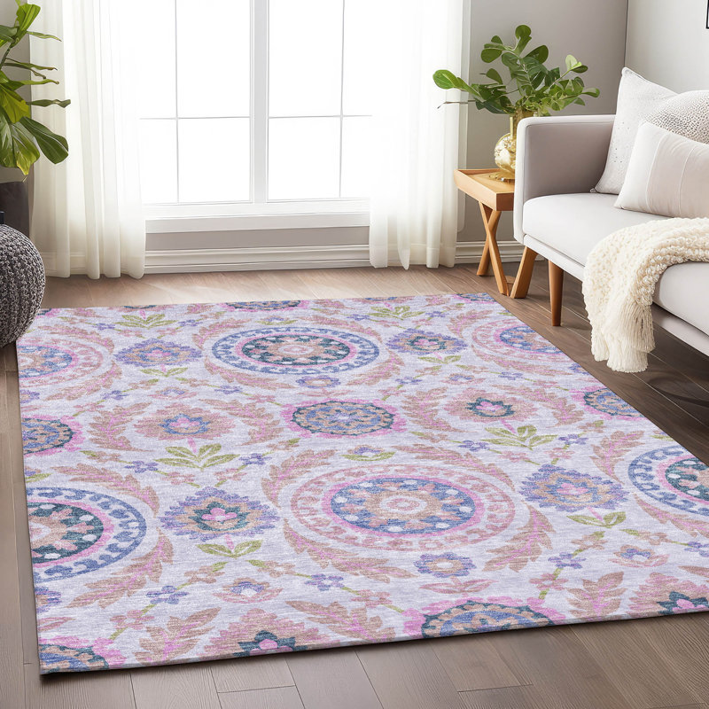 Premium Machine Washable Prisco Blush Rug, Rectangle 10' x 14'