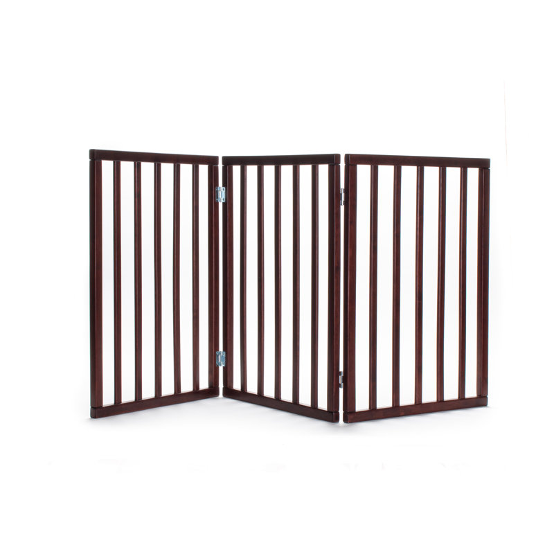 Walnut Solid Wood Freestanding Pet Gate with Three Panels