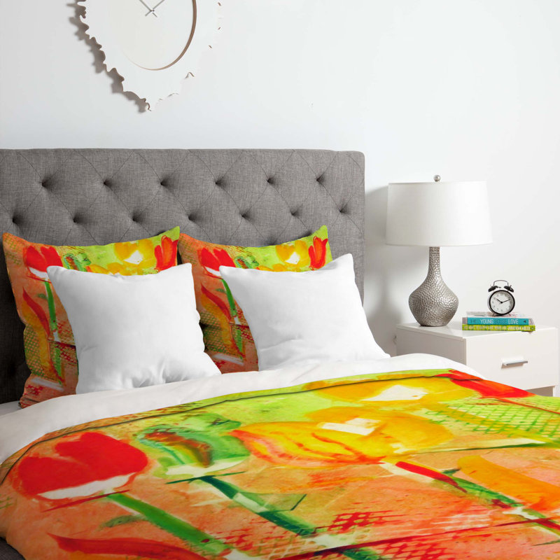 Housse de couette Citrus Tulips, Housse de couette grand et 2 taies d'oreiller stan, Pièce unique
