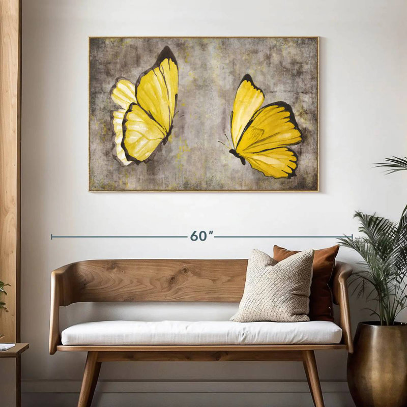 Papillons jaunes, Cadre flottant en bois naturel, 46 po x 31 po
