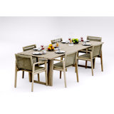 7 Pcs Grade-A Weathered Teak Wood Dining Set: 98" Sema Rectangle Table  And 6 Sema Arm Chairs #11Se3306