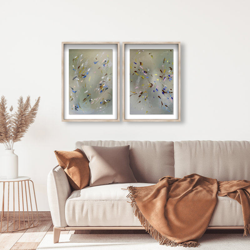 Spontaneous Traces Set Set by Oliver Gal, 62"H x 42"W, Natural Oak Shadowbox