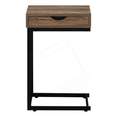 C-Shaped End Table  With Dual-Access Storage Drawer And Contemporary Reclaimed Wood Look Top